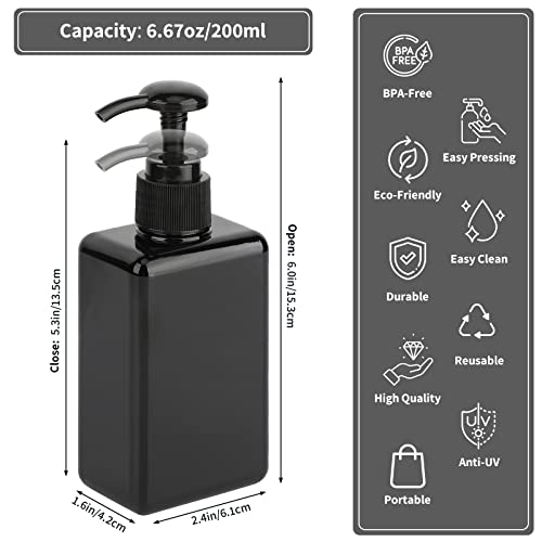 Segbeauty 4pcs Black Small Lotion Dispenser Set - 200ml Refillable Shampoo Pump Bottles with Waterproof Labels