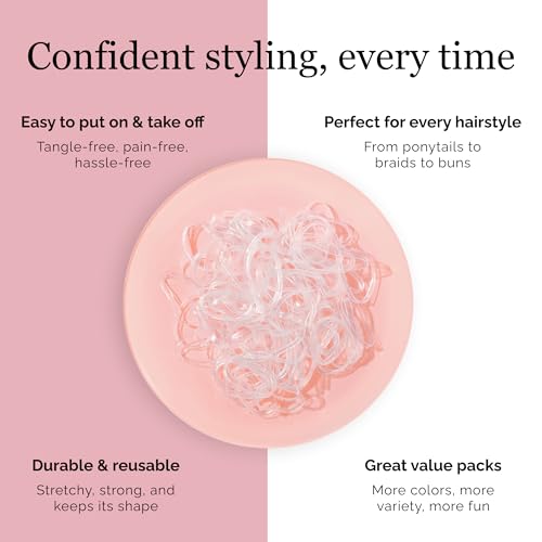Pony Pick Clear Rubber Hair Ties - 500 Count Durable Elastic Bands