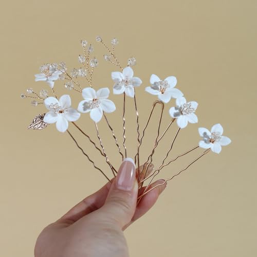 Handmade Pearl Bridal Hair Pins Set-G-Gold - 6pcs Floral Clips