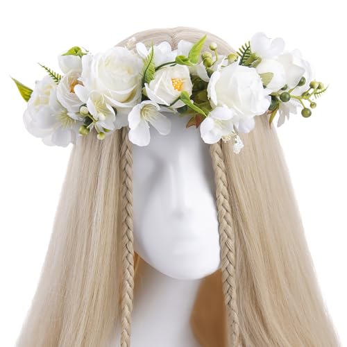 KorViSHOW White Flower Crown Headband Bridal Boho Floral Headpiece