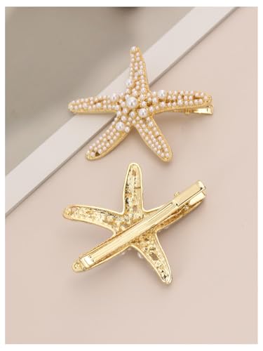 Gold Starfish Hair Clips Set - Beaded Summer Hair Accessories