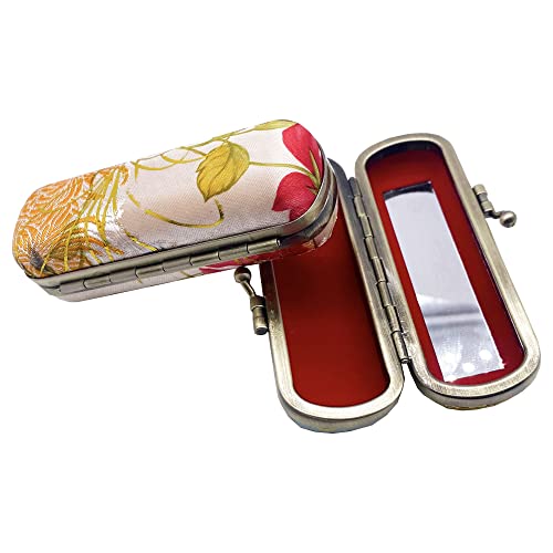 MIAO JIN Apricot & White Lipstick Case with Mirror - Portable Makeup Holder