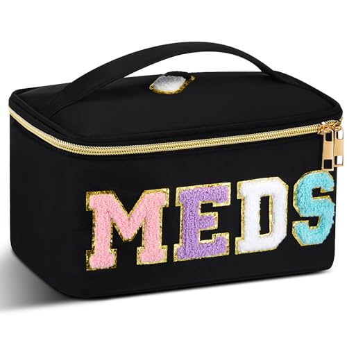 Geetery Clear Medicine Bag with Chenille Patches - Black Travel Case