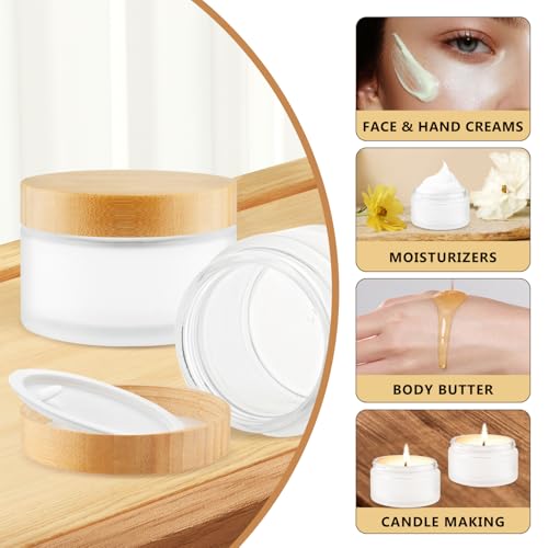 Frosted Glass Jars with Bamboo Lids - 4 Pack 200ml Cosmetic Storage