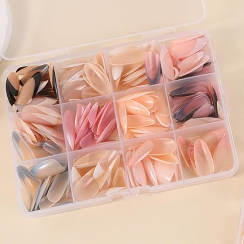 WUHCIM Style-20 French Tip Press-On Nails Set - Medium Almond Reusable Fake Nails with Color Tips