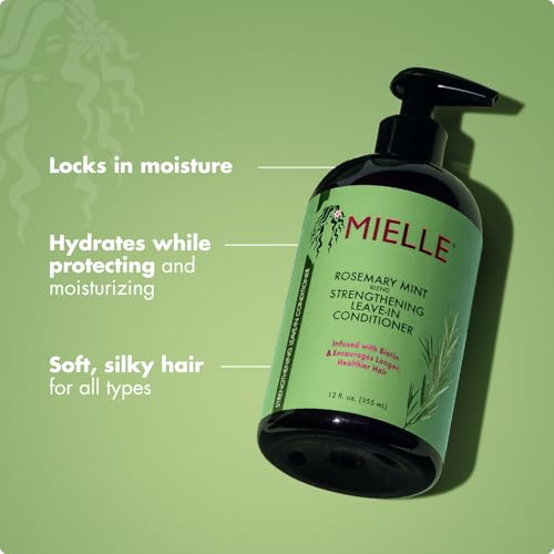 Mielle Organics Rosemary Mint Leave-In Conditioner for Curly Hair - Hydrating Biotin Formula, 12 Oz