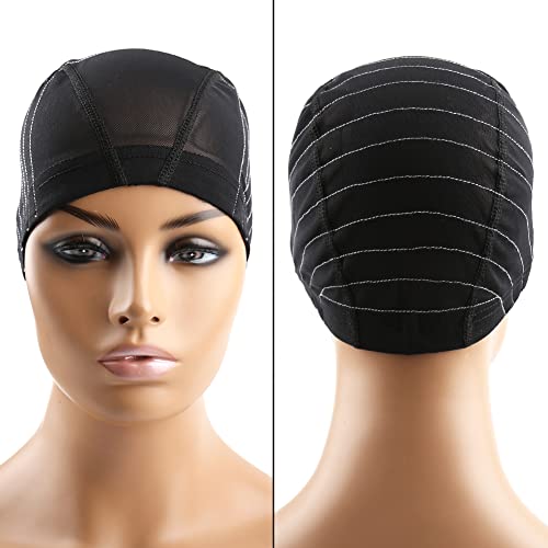 Large Bella Hair Mesh Dome Wig Cap with Guideline Map for Beginners Sewing, 23-24 Inch, Black