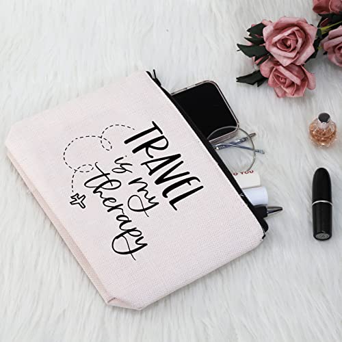 Travel Is My Therapy White Makeup Bag – G2TUP Travel Lover Gift Zipper Cosmetic Bag