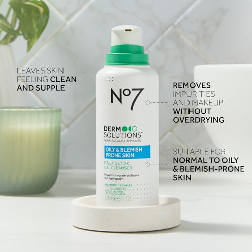 No7 Derm Solutions Daily Detox Foaming Face Wash 8 Fl Oz – Gentle Hydrating Cleanser for Sensitive & Oily Skin