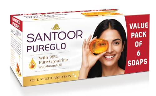 Santoor Glycerine PureGlo Soap 125g - Pack of 6 Bars