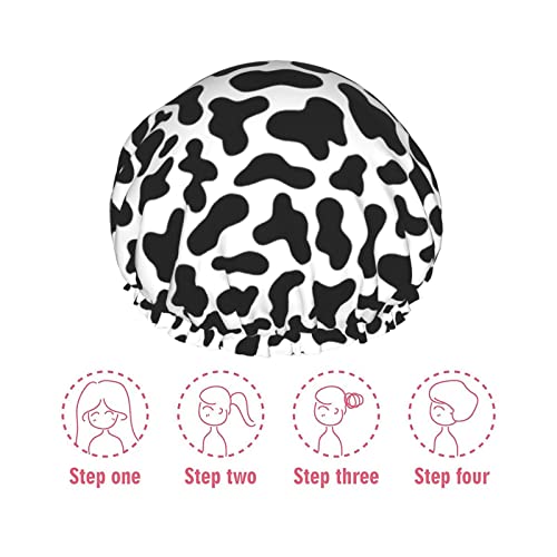 Waterproof Black & White Cow Shower Cap for Hair Protection