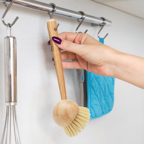 Lorzon Bamboo Dish Brush Set - Non-Scratch Kitchen Cleaning Brushes