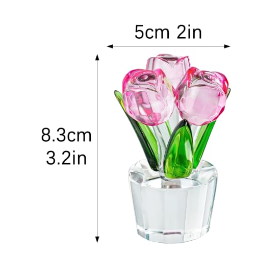 KRISININE Handcrafted Pink Rose Crystal Figurine - 3.2in