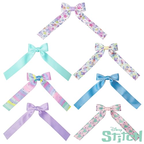 LUV HER Disney Lilo & Stitch Girls' Long Tail Hair Bows - 7 Pack Clips