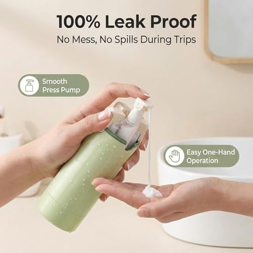 Jicsetk 4-in-1 Travel Dispenser Bottles Set - Leakproof Refillable Shampoo Conditioner Lotion Containers, 30ml, Green