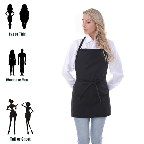 Adjustable Black Chef Apron with 3 Pockets for Women