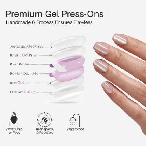 ShangMeng Press On Nails Champagne Veil Almond Short Nude Cat Eye Soft Gel, Salon-Quality Manicure