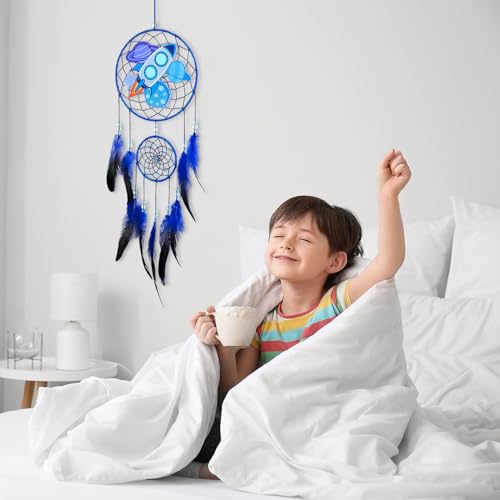 Dinosaur Dream Catcher for Kids - Handmade Feather Wall Decor