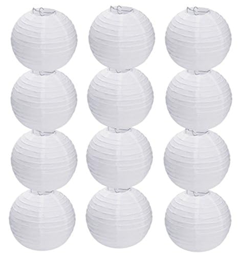 8-Inch White Paper Lanterns - 12Pcs Decorative Hanging Lights