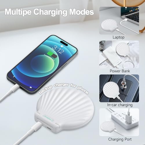 3.5" Compact Makeup Mirror with Lights - 2-Sided Folding, Shatterproof, Unique Shell Design, Gifts for Women