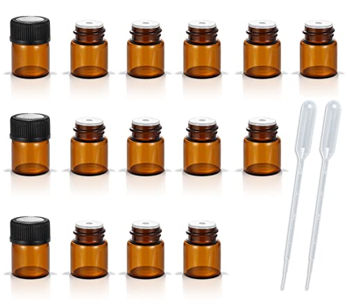 AFMNQZ 1ML Amber Glass Bottles with Orifice Reducer Cap – Pack of 50 for Essential Oils, Perfume, Samples