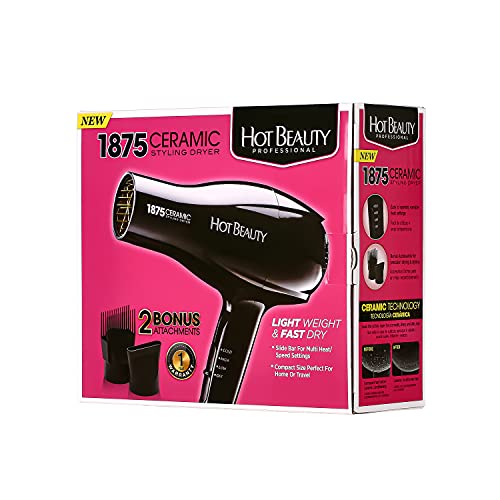 Hot Beauty 1200W Ionic Ceramic Hair Dryer with 2 Styling Attachments