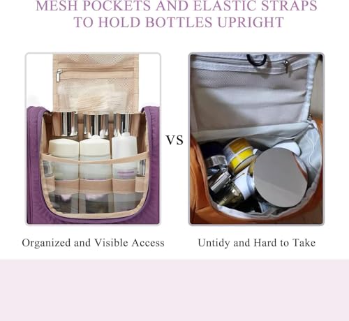 BAGSMART Medium Hanging Toiletry Bag for Women, Purple Travel Organizer with Hook