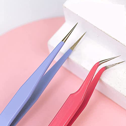 MAXLEAF 2PCS Stainless Steel Precision Tweezers Set - Straight & Curved for Eyelash Extensions, Nail Art, and Scrapbooking