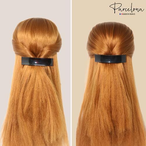 Parcelona Tortoise Shell Black French Hair Clips Set of 2 for Thick Hair