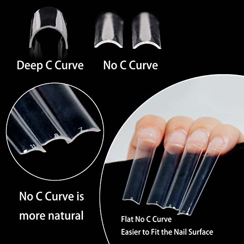 U-Shinein 504PCS XXXL Natural No C Curved Square Nail Tips Half Cover - 12 Sizes, Variation: Square-Natural 02