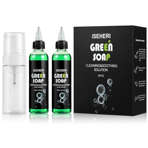 ISEHERI Green Tattoo Soap Kit - 2PCS Ultra Concentrated 4OZ with Foaming Bottle