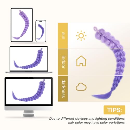 Sangtok 24-Inch Light Purple Braided Ponytail Extension with Elastic Tie