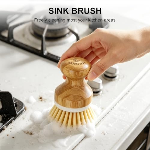 SetSail Bamboo Dish Scrub Brush 2 Pack - Ergonomic Kitchen Cleaning