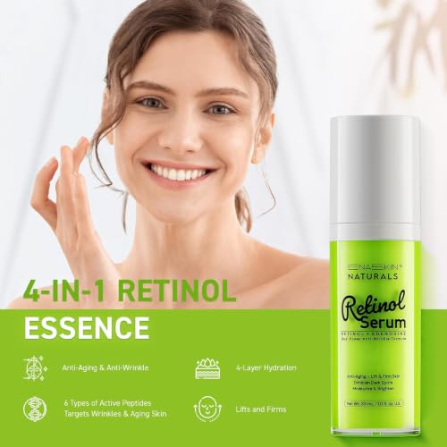 Retinol Serum for Face - Anti-Aging with Hyaluronic Acid & Peptides, 1.71 fl. oz