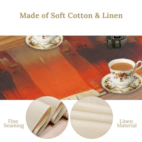 Abstract Orange Beige Brown Oil Painting Table Runner - 13x36 Inch