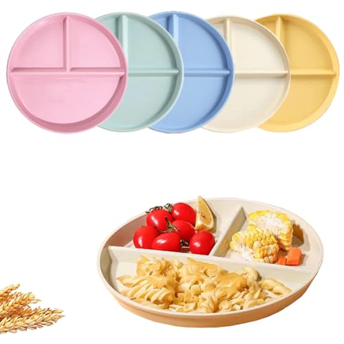 LRUUIDDE 9-Inch Portion Control Plate Set - 5 Pack, BPA Free, Unbreakable Divided Design for Balanced Eating
