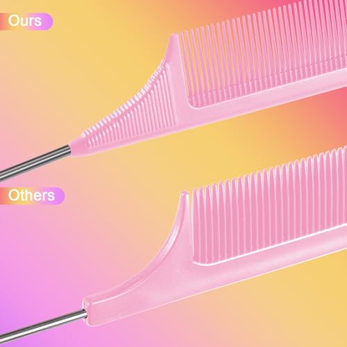 Leinuosen 3-Pack Heat-Resistant Teasing Combs with Stainless Steel Pintail
