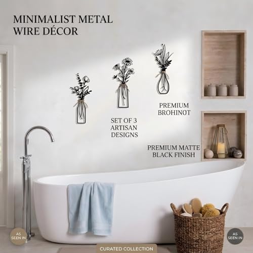 Uparea Modern Metal Wall Art - Black Floral Vase Decor