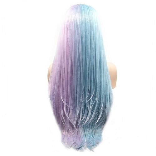 Serenewig Half Blue Half Purple Long Straight Synthetic Lace Front Wig for Women & Cosplay