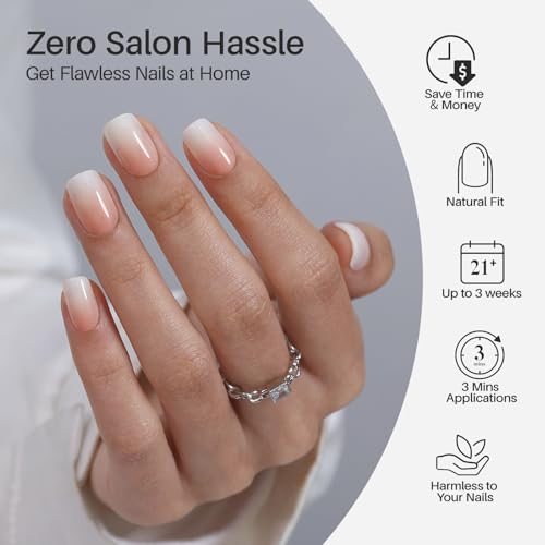Vanilla Cream Press On Nails - Short Square Peach Ombre, 32Ct