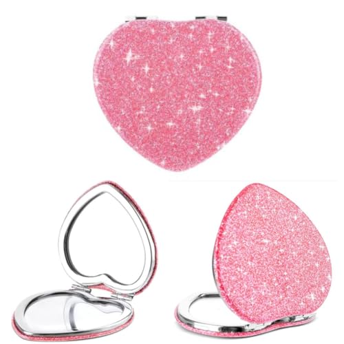 Heart Shaped Compact Travel Mirror for Women - 1X/2X Magnification