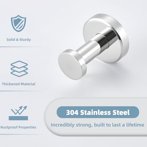 Polished Chrome Robe Hook - 304 Stainless Steel Wall Mount