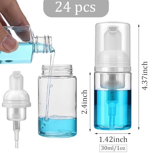30ml Foam Pump Bottles - 24 Pack Travel Soap Dispenser