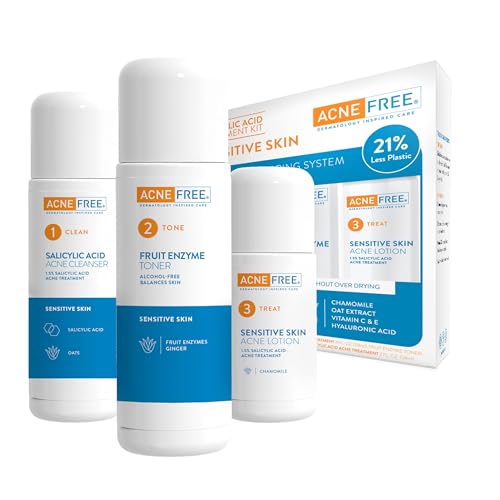 AcneFree 24Hr Acne Clearing System for Sensitive Skin - 3-Step Kit with 1.5% Salicylic Acid