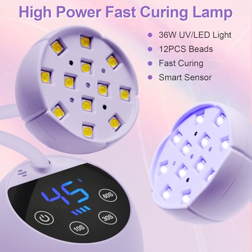 CGBE Purple UV LED Nail Lamp 36W Mini Cordless Gel Curing Light for Nails
