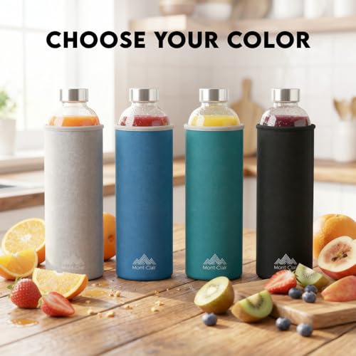 Mont-Clair 25 oz Borosilicate Glass Water Bottle with Neoprene Sleeve - Leak Proof, BPA Free, Ideal for Travel & Sports