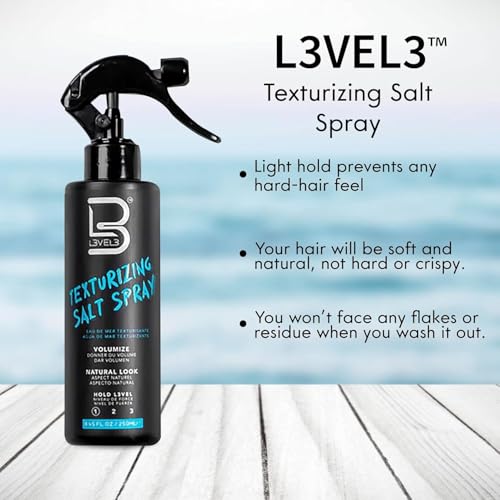 L3 Level 3 Sea Salt Texturizing Spray - Creates Beachy Waves and Texture - Light Hold - Casual Hair Finish (8.45 Fl Oz)