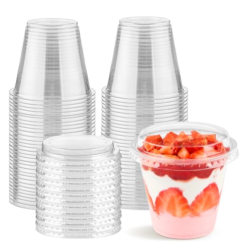 9 oz Plastic Dessert Cups with Lids - 50 Pack Clear Parfait Cups