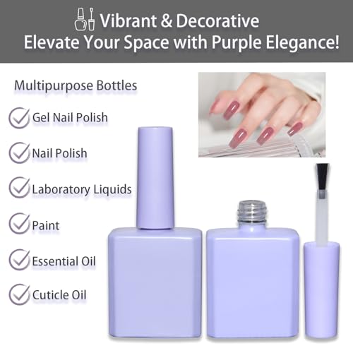 6PCS Purple Glass Nail Polish Bottles - Refillable & Leak-Proof