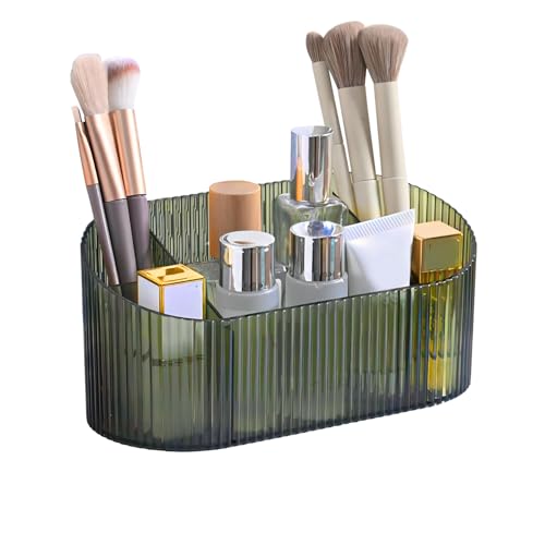 DASITON 5-Slot Acrylic Makeup Brush Holder - Vintage Striped Vanity Organizer